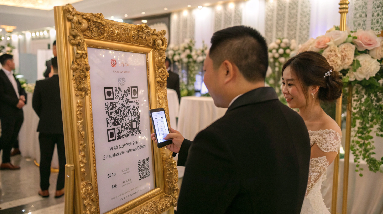 Wydruk z kodem QR na weselnym stoliku